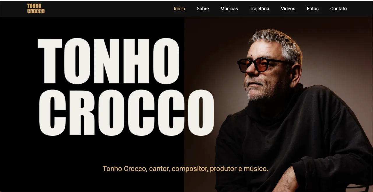 Site do cantor e compositor Tonho Crocco desenvolvido pela Velaz Design